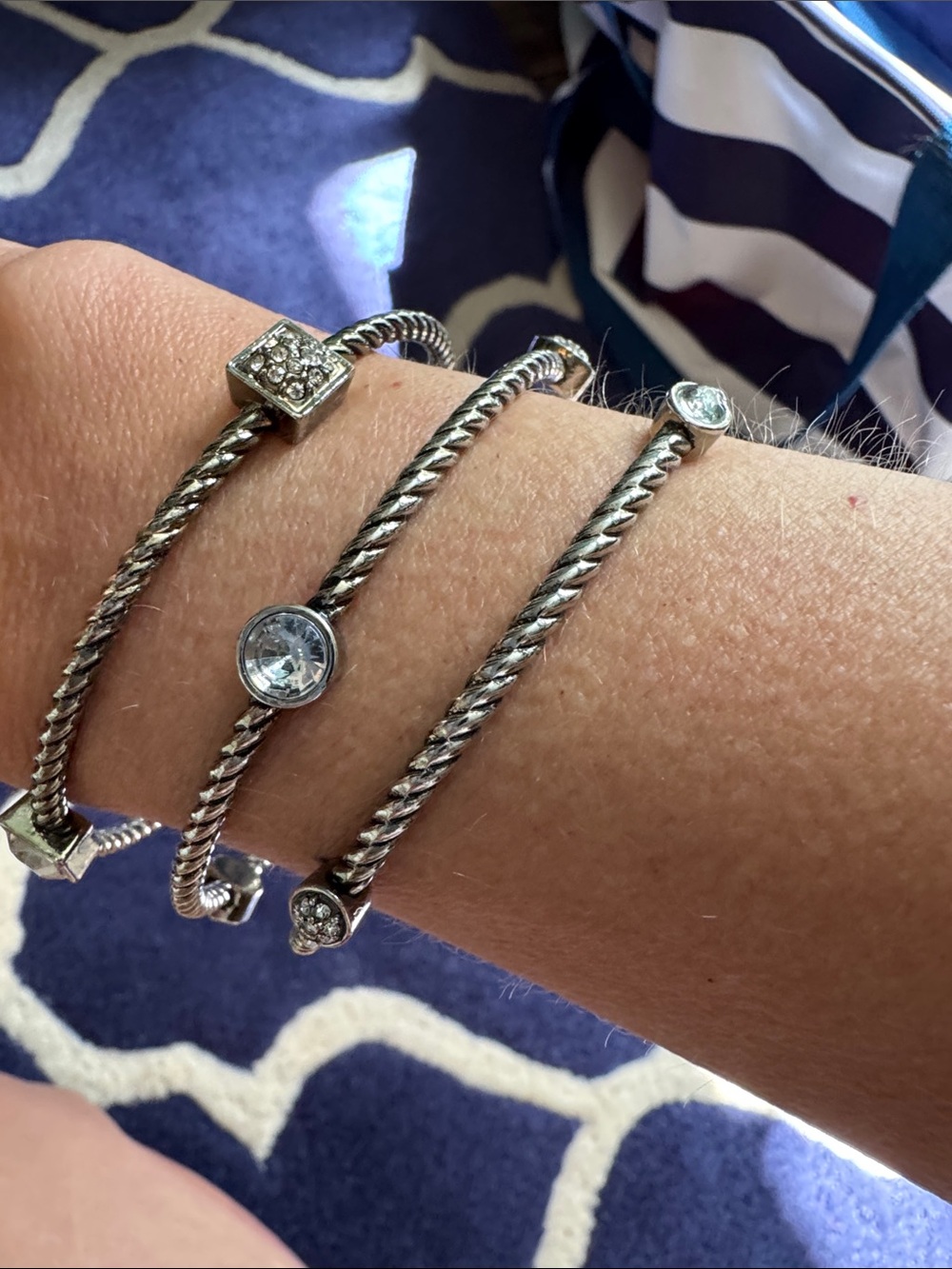 3 piece set -Sterling-Tone Twisted Cable CZ Accent Bracelet Set